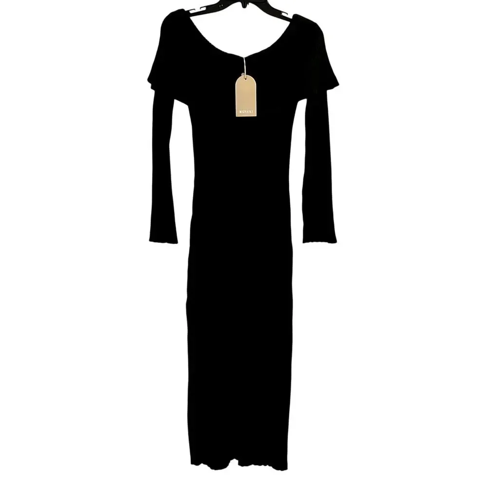 Meshki Stefania Off Shoulder Knit Midi Long Sleeve Dress Black size M New - Picture 2 of 7